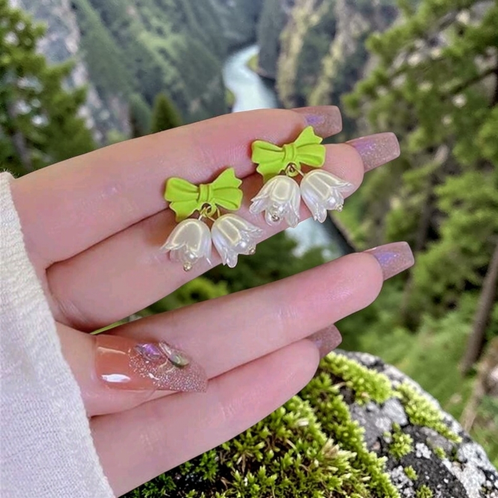 Fresh Lily-Of-The-Valley Earrings Green Forest Style Ear‎ Cuffs Flower Jewelry